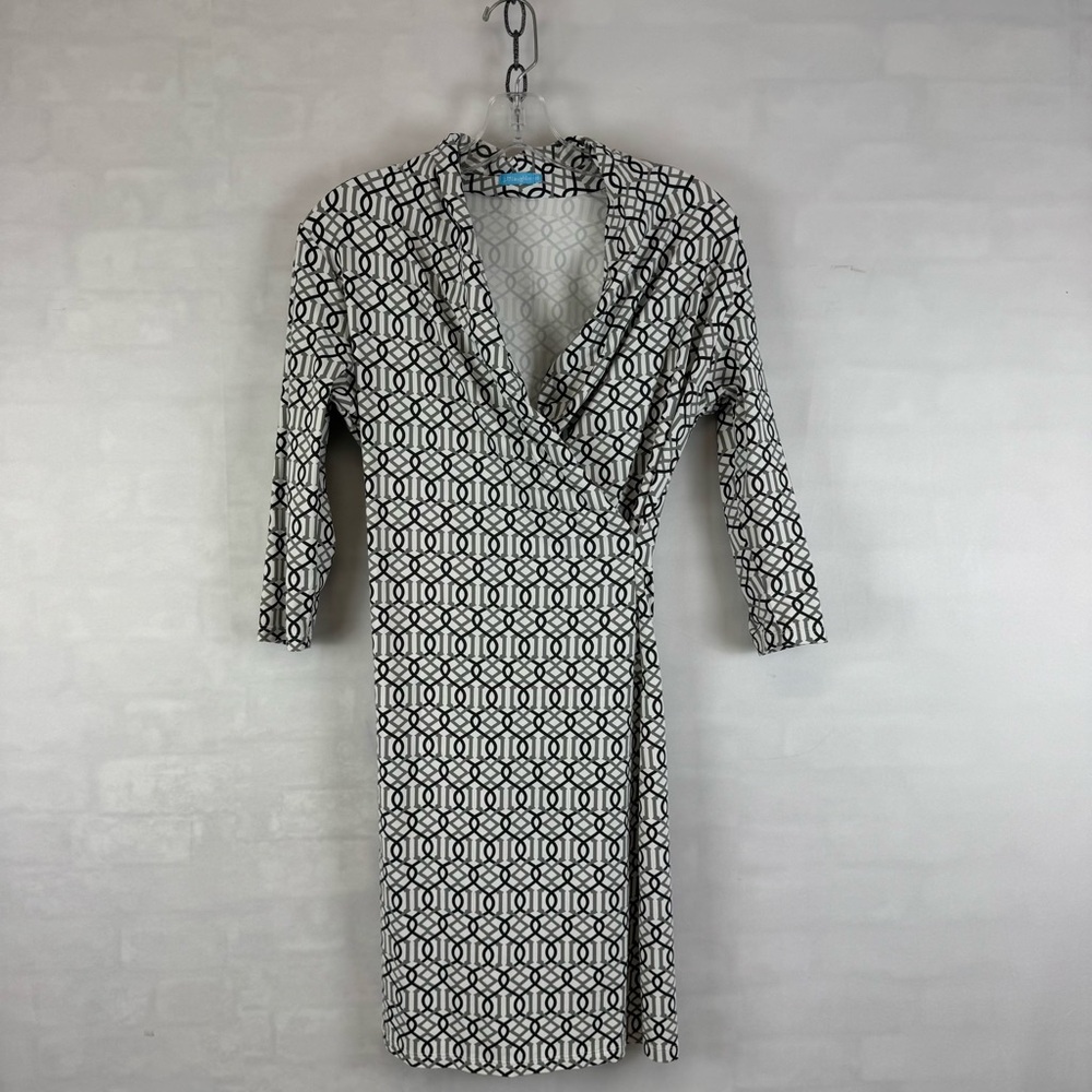 J.McLaughlin Catalina Cloth Geometric Wrap Dress Black White Women’s XS‎